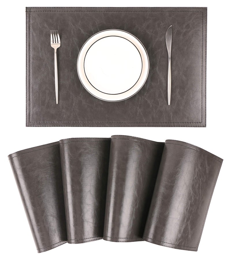 Jovono Waterproof PU Placemats, Faux Leather Dinging Table Mat, Set of 4, Easy to Wipe Off Scrub Vinyl Mat, Heat & Stain Resistant for Office Conference Table, Home Decor G Graphite Grey - Image 1